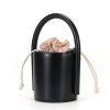 Genuine Leather Cylinder bucket cross-body Drawstring bag