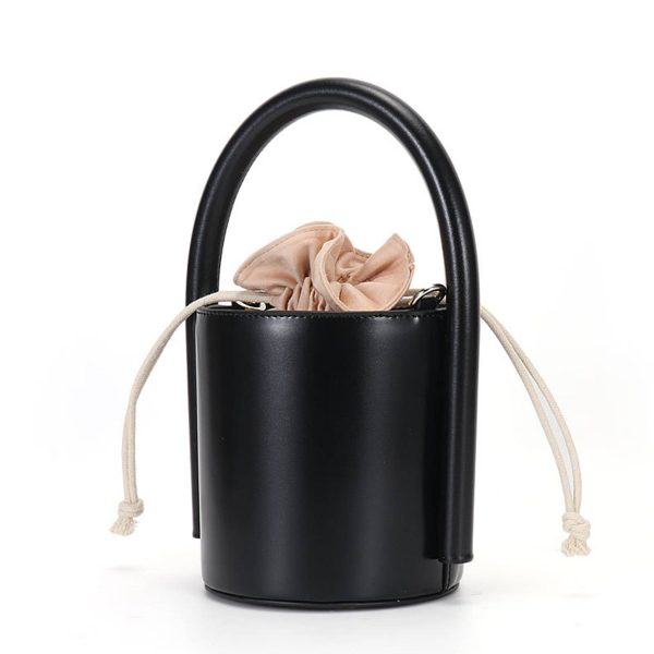 Genuine Leather Cylinder bucket cross-body Drawstring bag