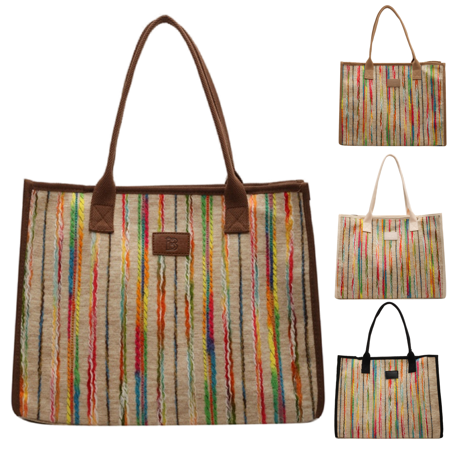 Canvas Tote Bag Rainbow Stripe Large Capacity