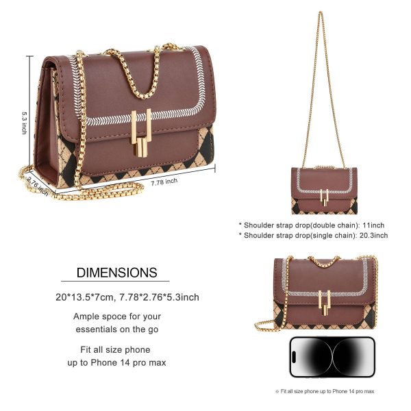 Pu Trendy Crossbody Bags with Chain Strap women Brown