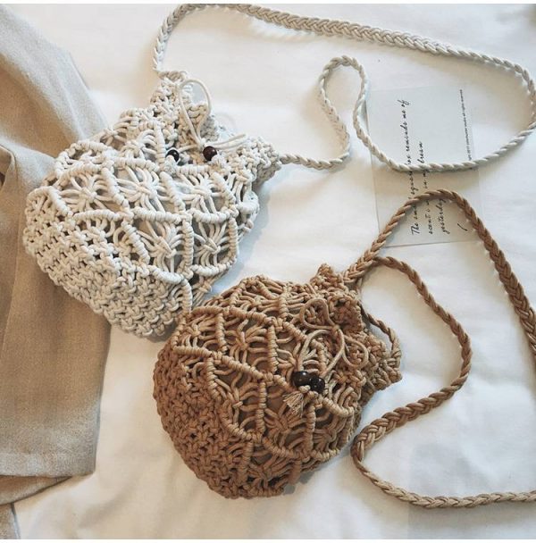 Jute Drawstring Crossbody Beach Woven Bag
