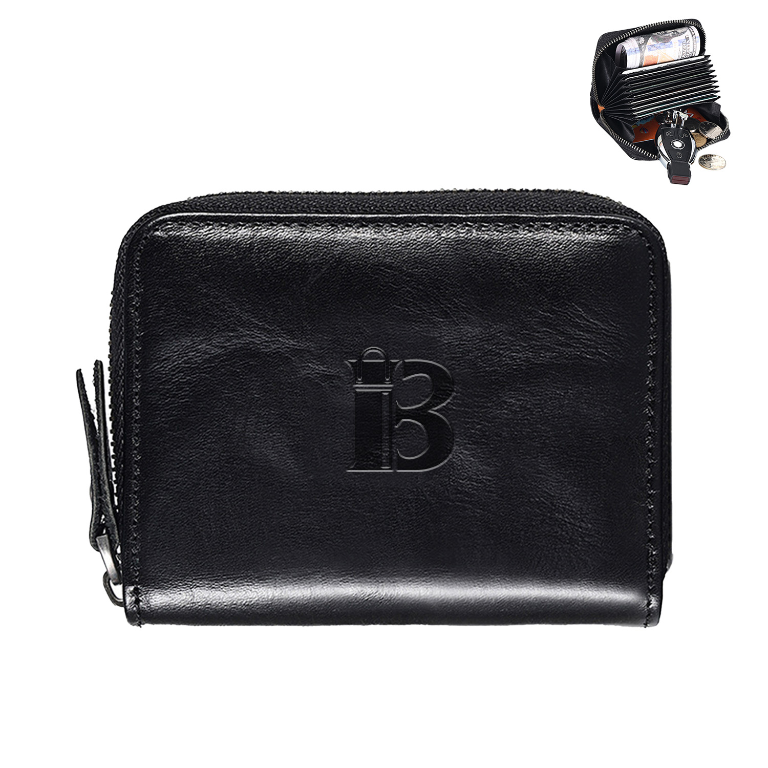 Genuine Leather Multi Card Organizer Wallet with Zipper