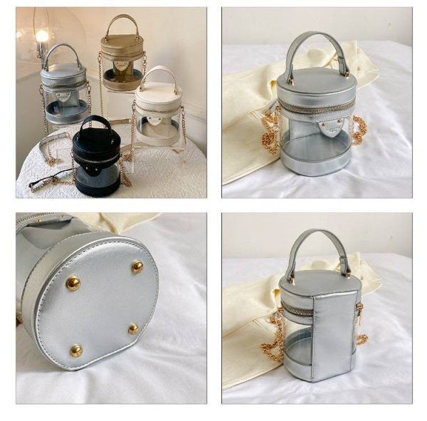 PU Leather Clear Crossbody Bucket Bag