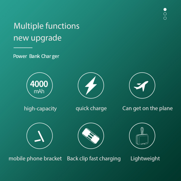 4000 MAh Portable power bank w/ cable