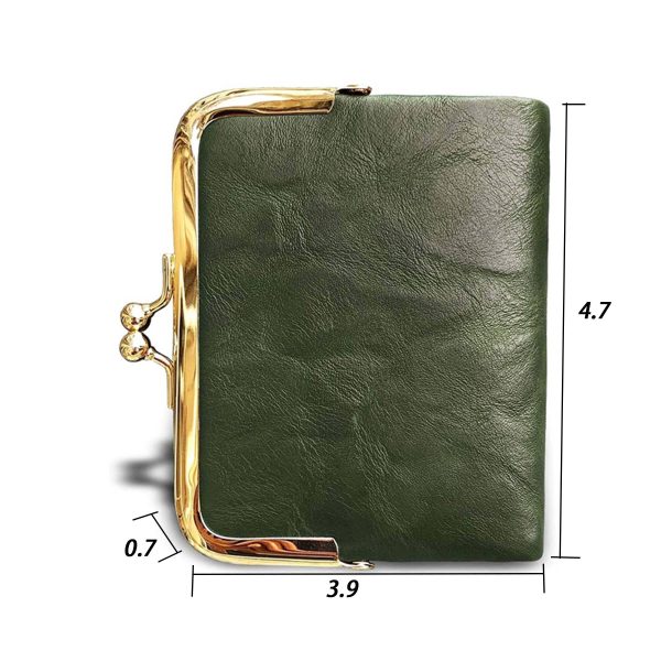 Genuine leather Ladies Coin Purse With Zipper and Kiss Lock