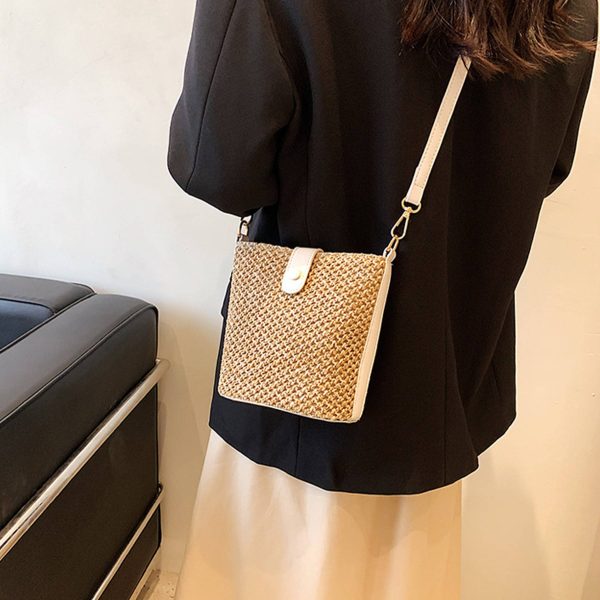 Summer Straw Women Woven Crossbody Bucket Bag