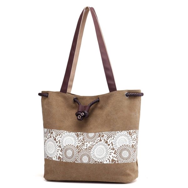 Women Printing Drawstring Canvas Tote Bags