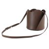 Genuine Leather Ruffled Bucket Cross-body Drawstring Bag