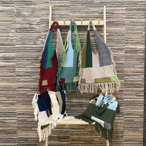 Polyester Multi-colored Knitted Tote Bag