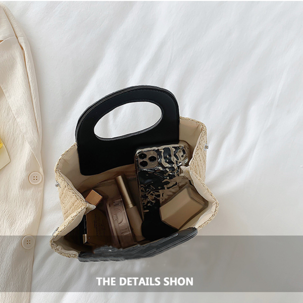 Retro color-blocking spliced straw bag