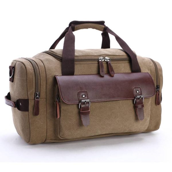 Expandable Canvas Genuine Leather Duffle Bag