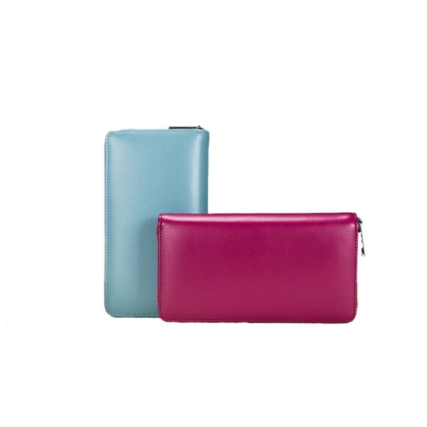 RFID Zip Genuine Leather Wallet