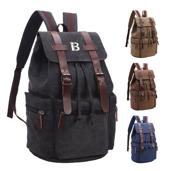 Canvas Vintage Backpack PU Leather Casual Bookbag