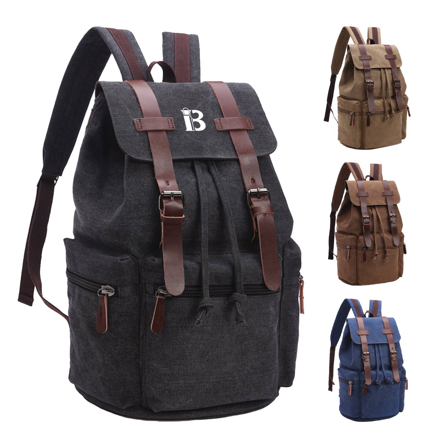 Canvas Vintage Backpack PU Leather Casual Bookbag