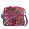Genuine Leather Contrasting hand-fringed floral paneling bag