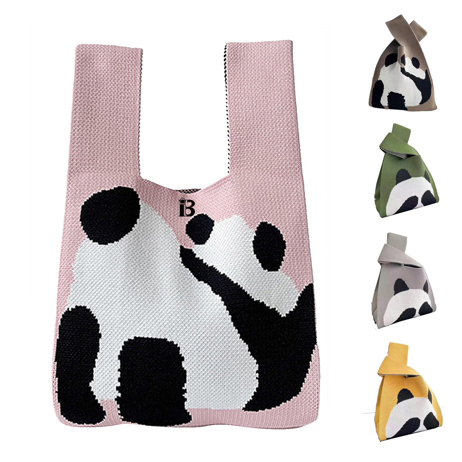 Polyester woven panda shopping bag handbag