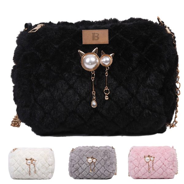 Cotton Stylish versatile cross-body plush chain shoulder bag