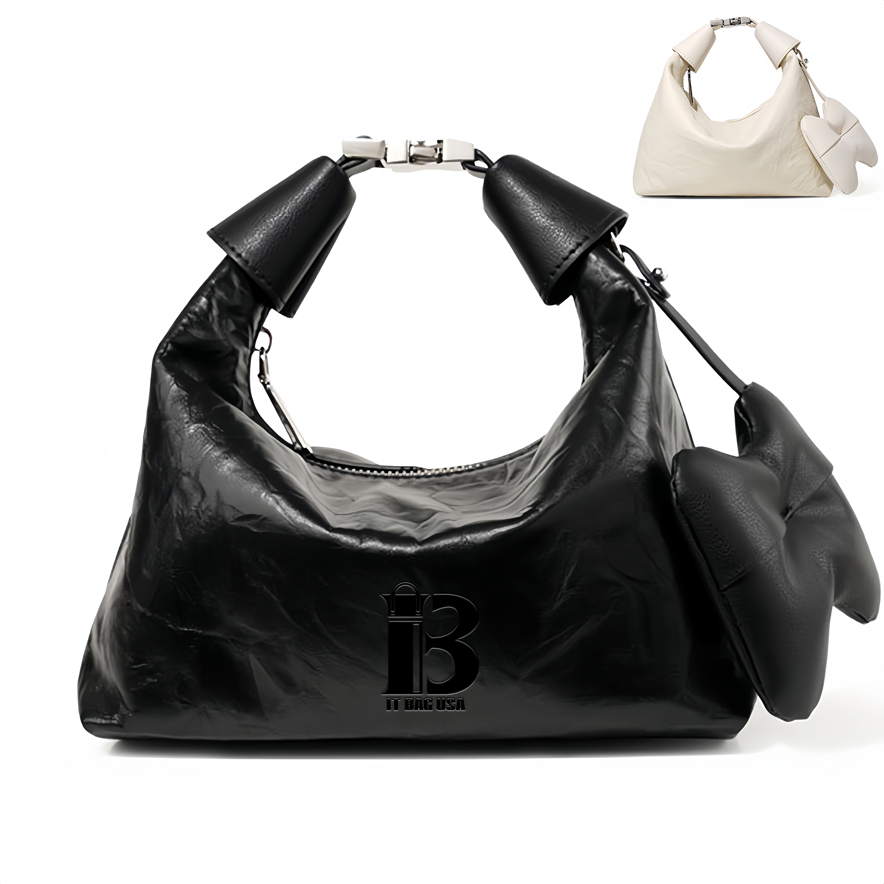 Women's Genuine Leather Ruched Hobo Handbag