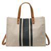 Woven Label Straw Tote Bag With Leather Belt