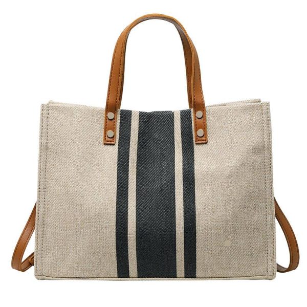 Woven Label Straw Tote Bag With Leather Belt