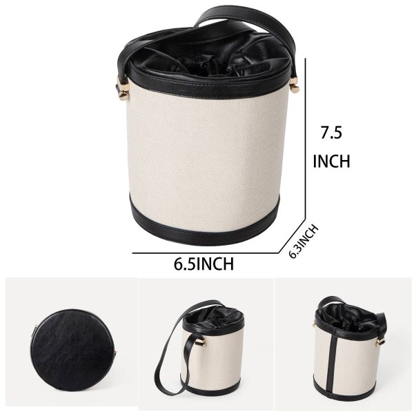Contrasting canvas-paneled bucket shoulder bag