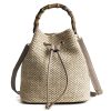 Jute Crossbody Bag Bucket Handbags With Bamboo Handle