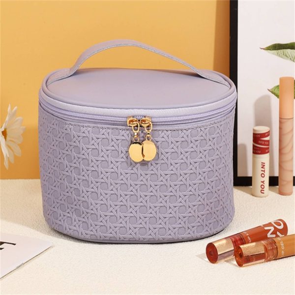 PU Leather Woven Pattern Cosmetic Bag Bucket
