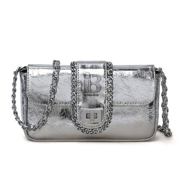 Genuine Leather cross-body metal chain messenger bag