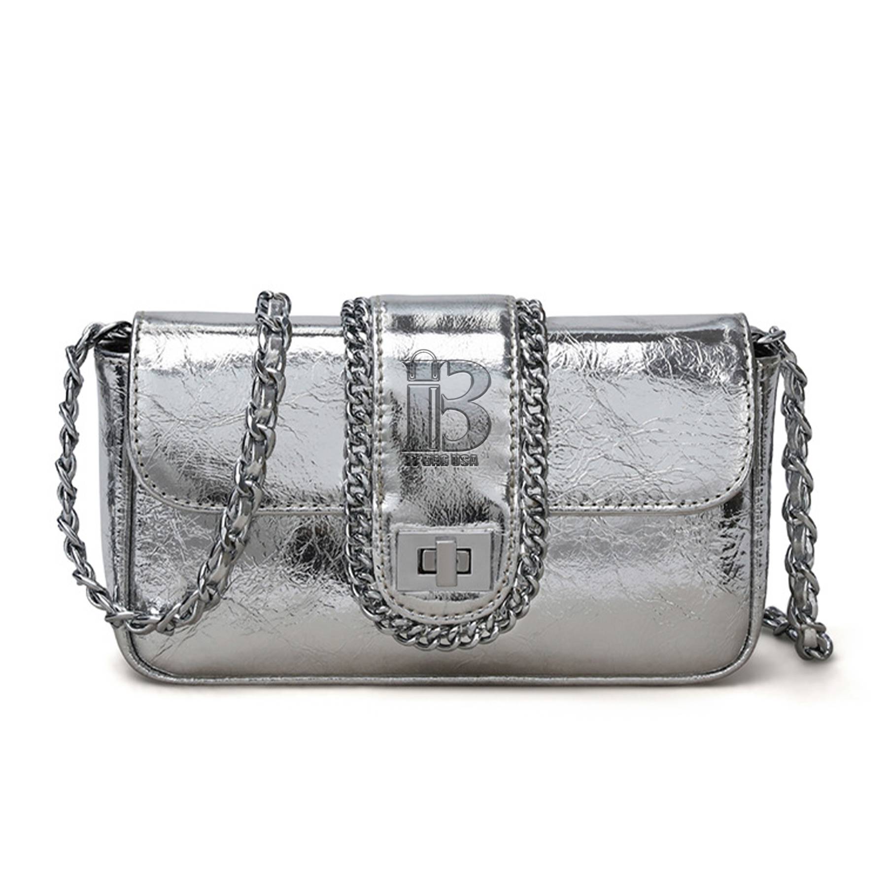 Genuine Leather cross-body metal chain messenger bag