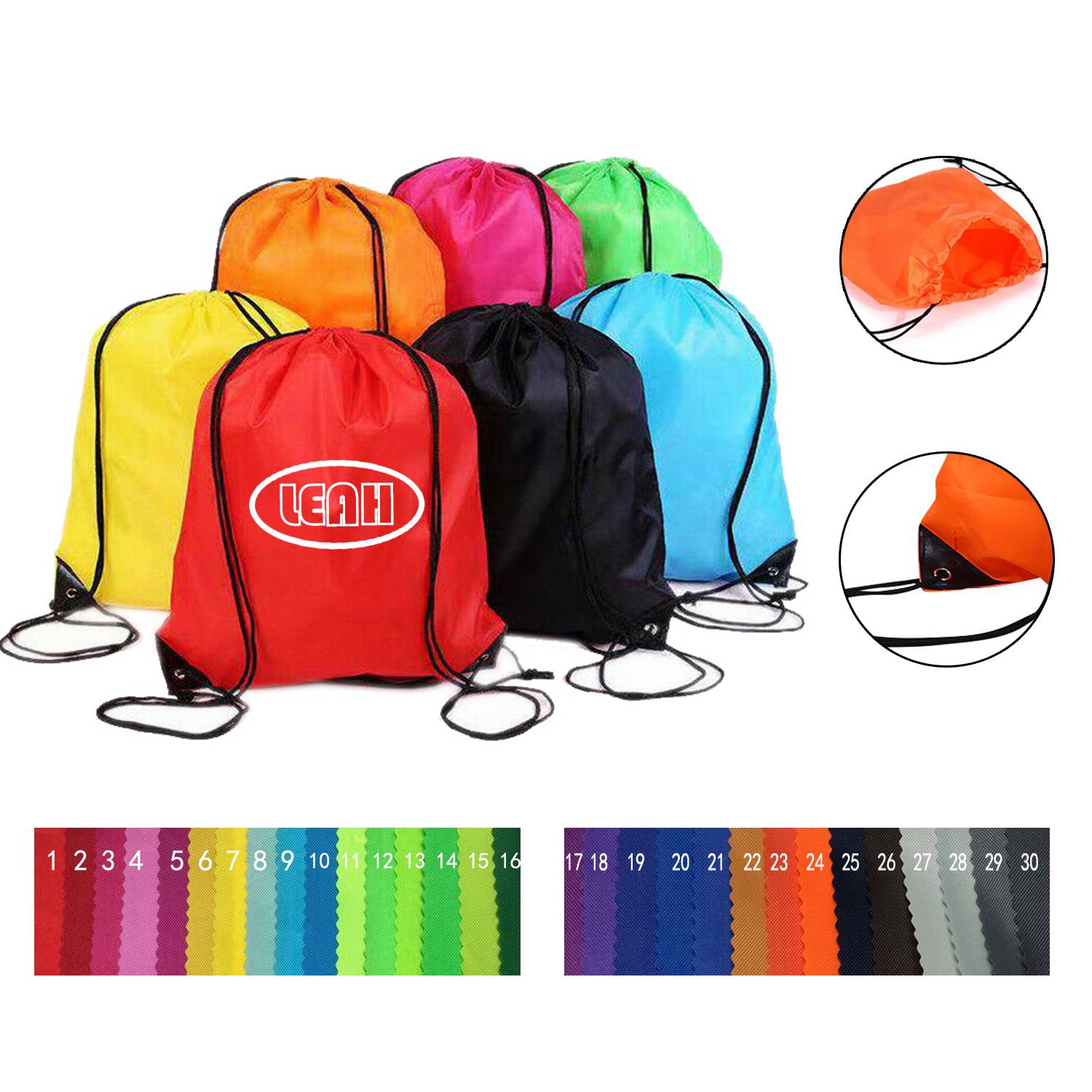Waterproof Polyester Drawstring Backpack With Drawstring Pocket