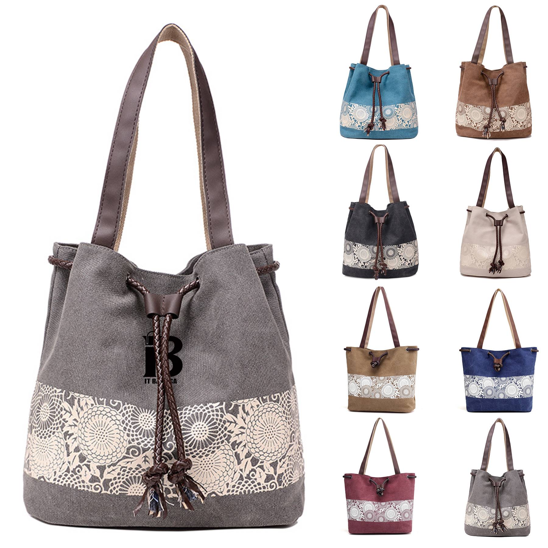 Women Printing Drawstring Canvas Tote Bags