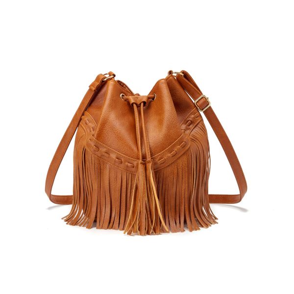 PU leather Drawstring Purse Tassel Crossbody Shoulder Bag