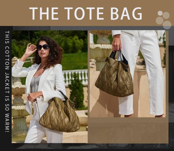 Simple Solid Color Down-Filled Tote Cotton Handbag