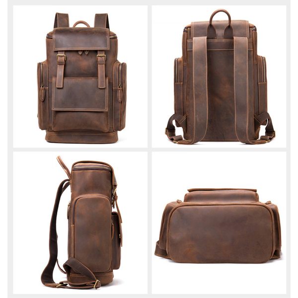 Genuine Leather Crazy Horse Skin Anti-Theft Laptop Backpack