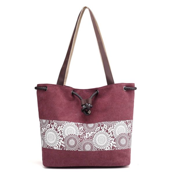 Women Printing Drawstring Canvas Tote Bags