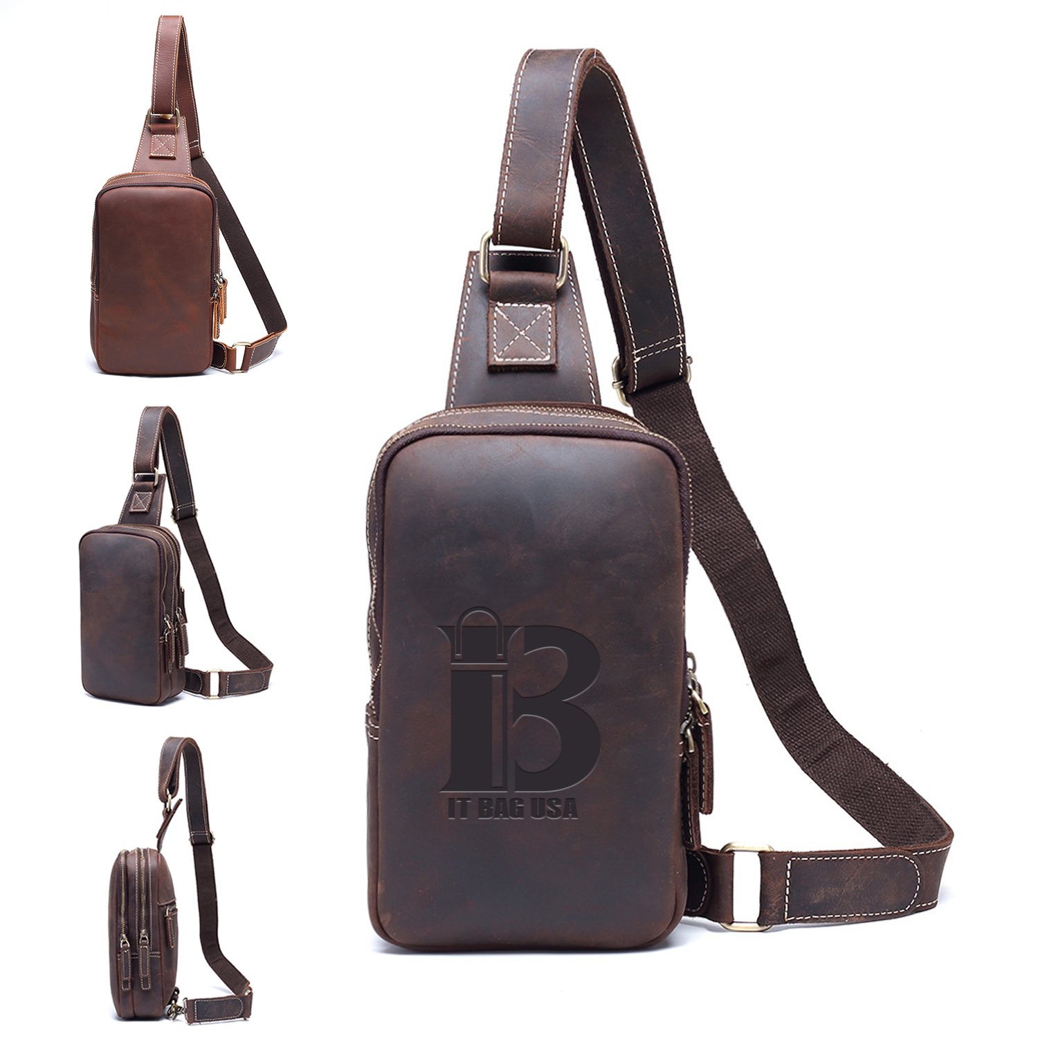 Genuine Leather Diagonal Shoulder Bag For Men