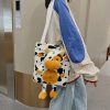 Canvas Cartoon cow large capacity tote bag