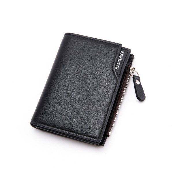 PU Leather Short Zipper Fashion Vertical Wallet For Men