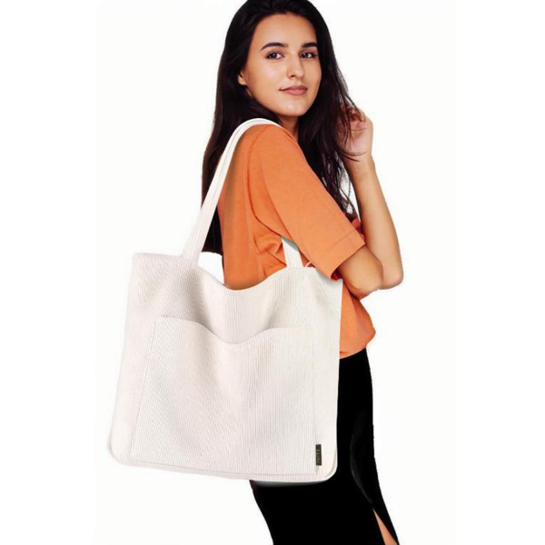 Women's Large Corduroy Tote Handbag with Shoulder Strap