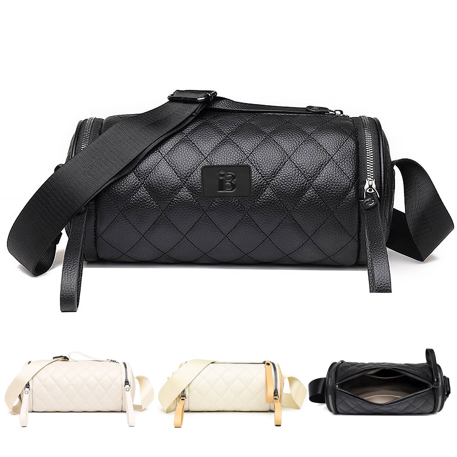 Real Leather Cylinder Crossbody Shoulder Bag