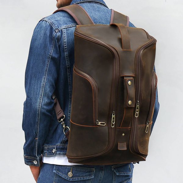 Full Grain Leather Mans Retro Backpack Convertible