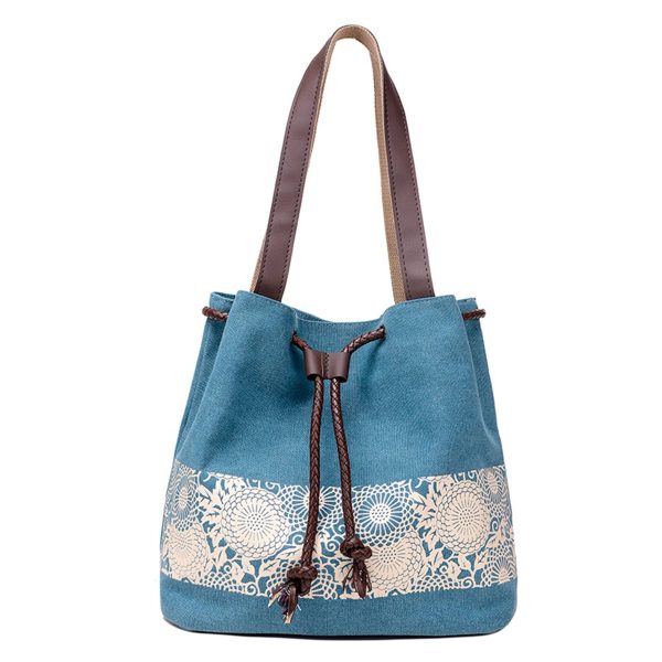 Women Printing Drawstring Canvas Tote Bags