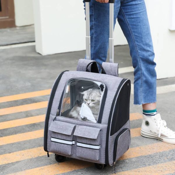 Oxford Pet Backpack Carrying Cart with Casters
