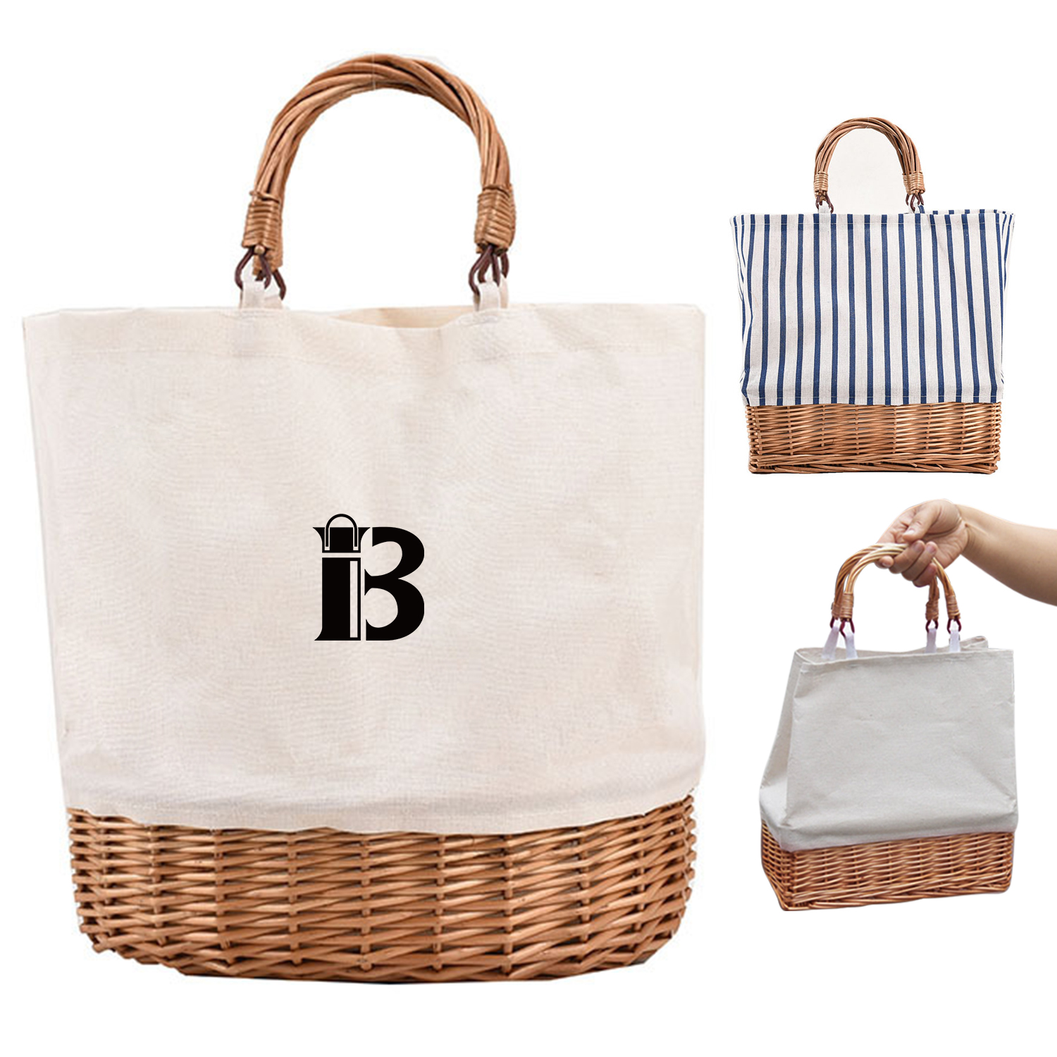 Willow & Canvas Tote Bag Handbag Basket