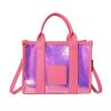 PU Leather Crossbody Bag Sequins Clash Color Tote