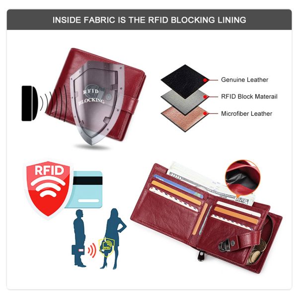 Genuine Leather RFID Small Square Buckle Wallet Women Red