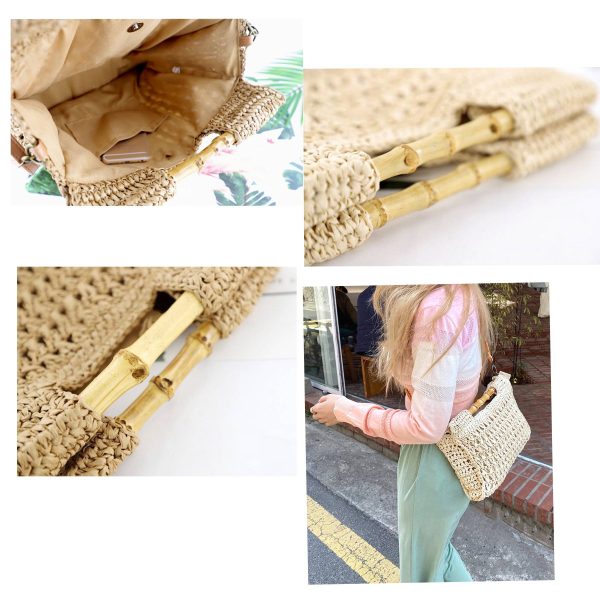 Jute Straw Beach Bamboo Top Handle Handbag Crossbody Bag