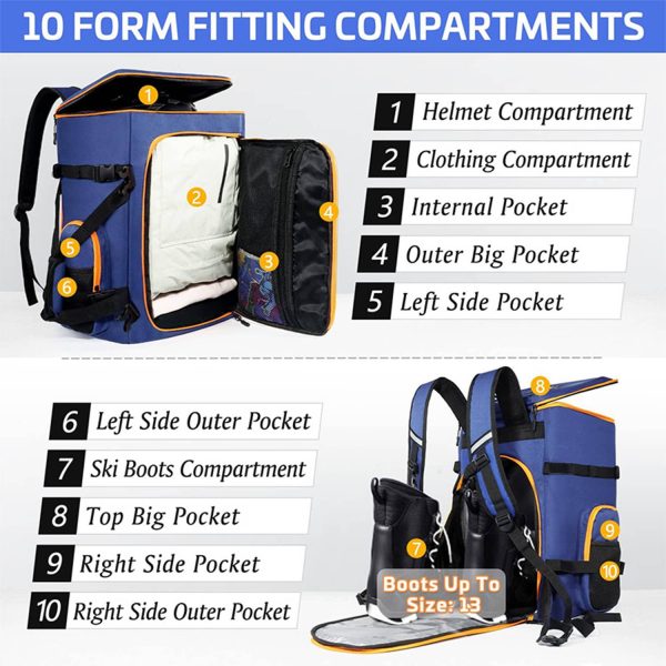 Large Capacity Waterproof Ski Boot Bag Backpack