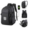 USB Nylon Waterproof Black Backpack for Men and Women