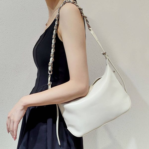 Genuine Leather Clutch Shoulder Tote Bag with Chain